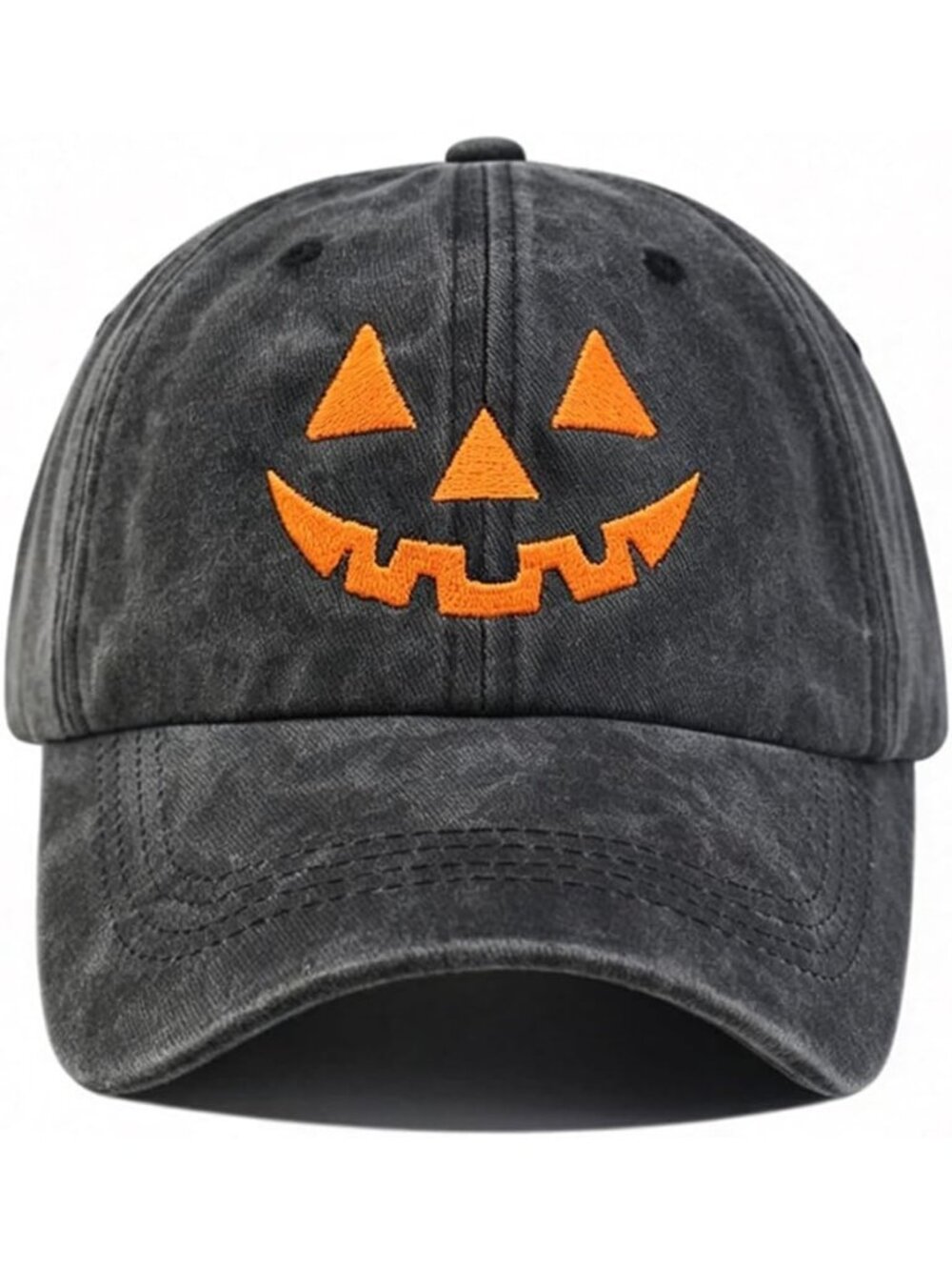 Unisex Black 100% Cotton Baseball Hat Jack-o Lantern Pumpkin Embroidered Hat